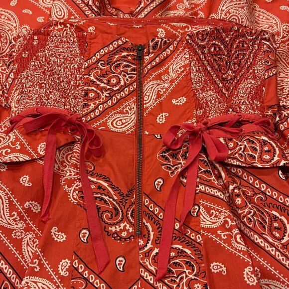 Anthropologie Strapless Bandana Ruffle Midi Dress, Pockets, Red Orange, 4 - Picture 6 of 11